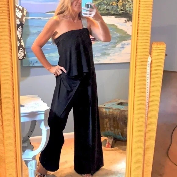 🔥R&M Richards, One-Shoulder Beaded Cocktail Jumpsuit, So Elegant,Size 10 - Picture 4 of 8